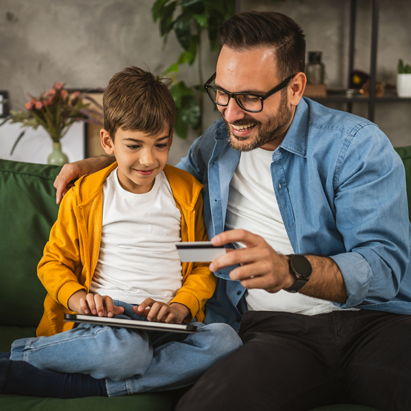 Father and son online shopping