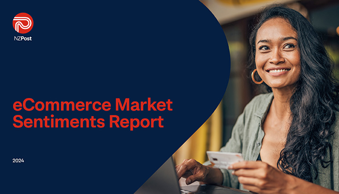 Front cover of ecommerce Market sentiments report 2024 showing image of lady holding credit card