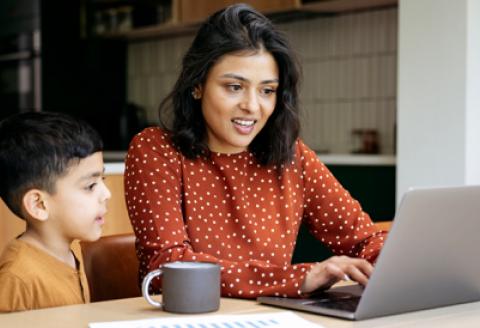 Mother and son and Laptop