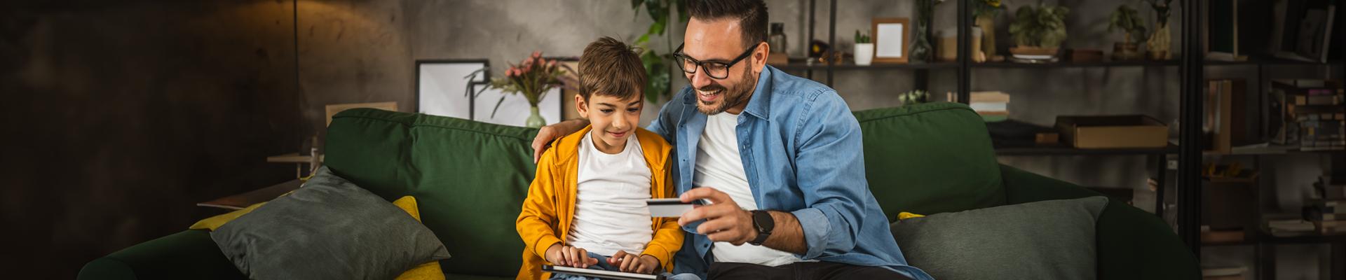 Father and son online shopping