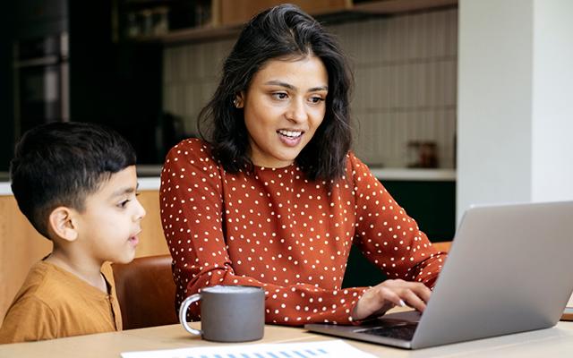 Mother and son and Laptop